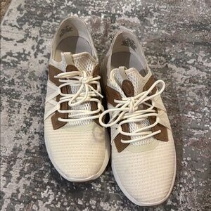 OluKai Cream and Brown Sneakers Lightweight Knit Design